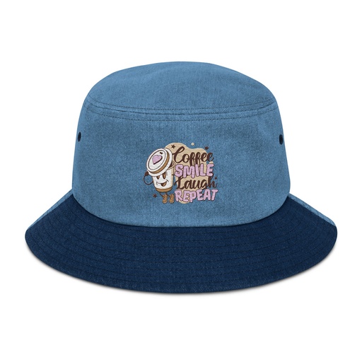 [ID: 501-G402] Coffee is Happiness - Retro Cartoon Mascot Denim Bucket Hat