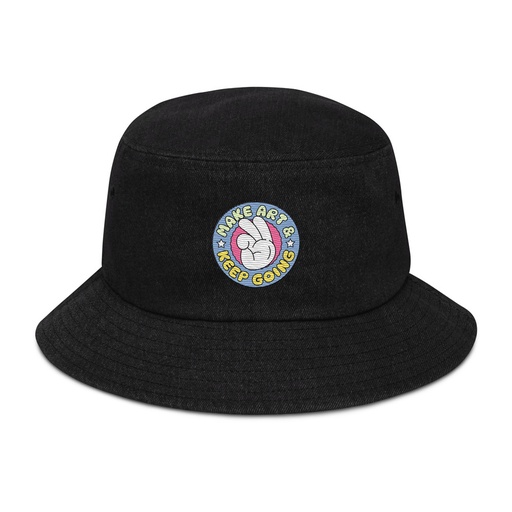 [ID: 501-G408] Colorful Fun Retro Style Badge Denim Bucket Hat