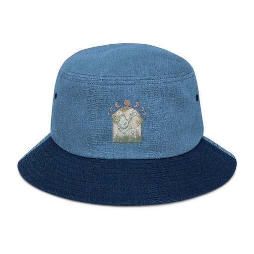 [ID: 501-G426] Cottagecore Frog Botanical Denim Bucket Hat