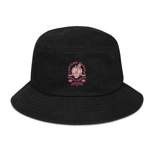 [ID: 501-G447] Customs Garage - Flaming Skull Denim Bucket Hat