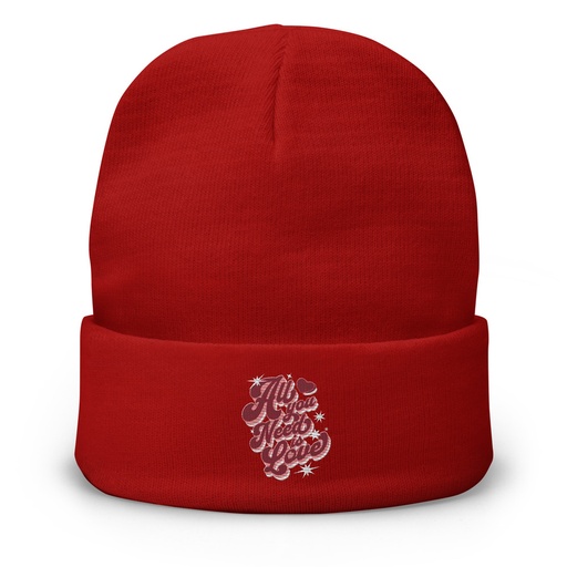 [ID: 81-G50] All You Need is Love - Retro Valentines Day Knit Beanie