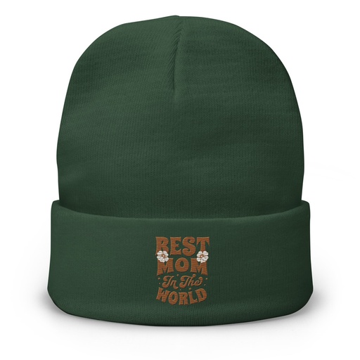 [ID: 81-G189] Best Mom in the World - Flowers Knit Beanie