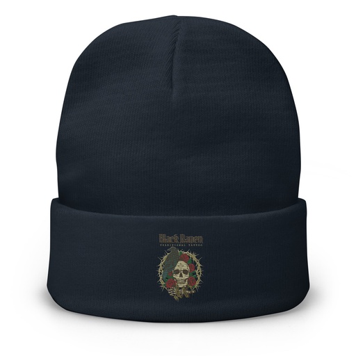 [ID: 81-G229] Black Raven Tattoo - Skull & Thorns Knit Beanie