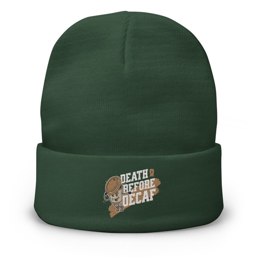 [ID: 81-G476] Death Before Decaf Knit Beanie
