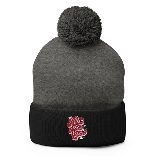 [ID: 93-G50] All You Need is Love - Retro Valentines Day Pom-Pom Knit Cap
