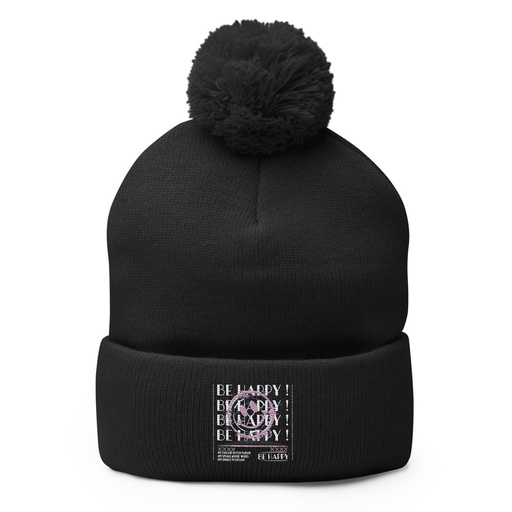 [ID: 93-G155] Be Happy ! Pom-Pom Knit Cap