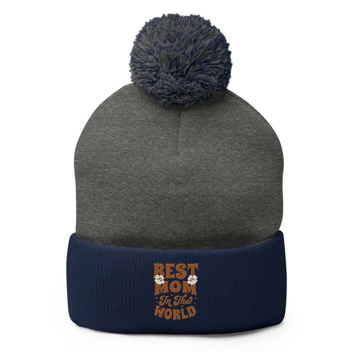 [ID: 93-G189] Best Mom in the World - Flowers Pom-Pom Knit Cap