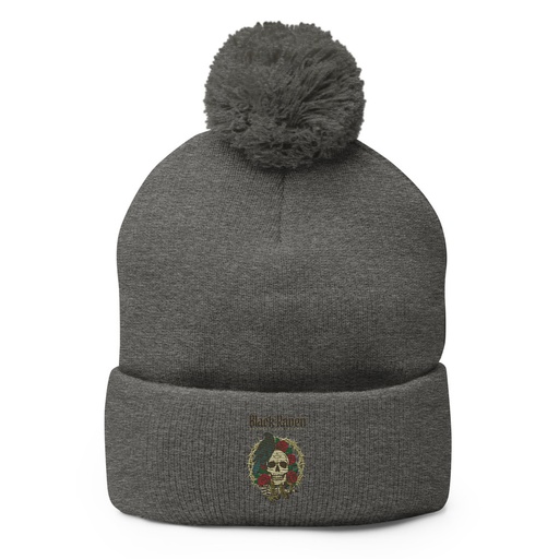 [ID: 93-G229] Black Raven Tattoo - Skull & Thorns Pom-Pom Knit Cap