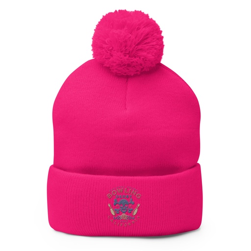 [ID: 93-G276] Bowling Derby Champs - Grunge Skull Pom-Pom Knit Cap