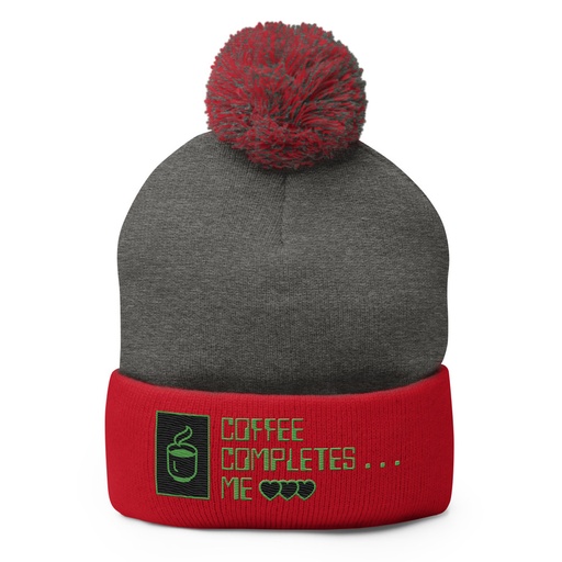 [ID: 93-G397] Coffee Completes Me - Neon Heart Pom-Pom Knit Cap