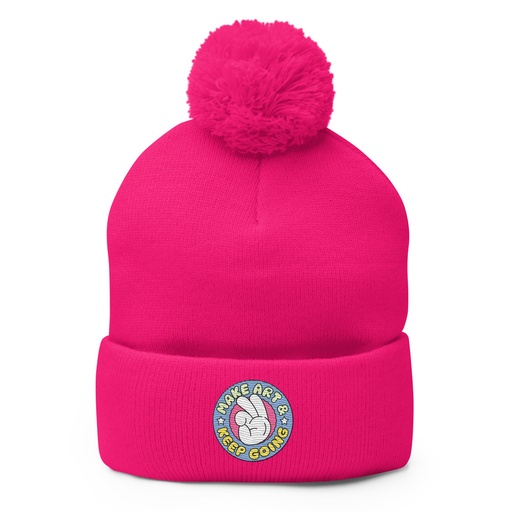 [ID: 93-G408] Colorful Fun Retro Style Badge Pom-Pom Knit Cap