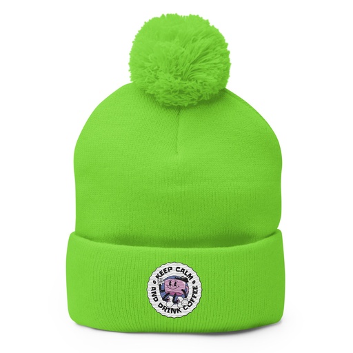 [ID: 93-G409] Colorful Fun Retro Style Coffee Quote Pom-Pom Knit Cap