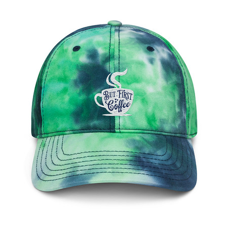[ID: 480-G300] But First Coffee - Hand Lettering Typography Tie-Dye Hat