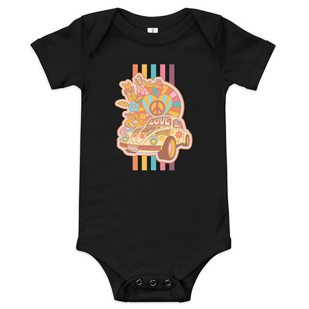 [ID: 308-G10] 60s flower power Baby Short Sleeve One Piece