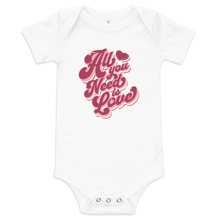 [ID: 308-G50] All You Need is Love - Retro Valentines Day Baby Short Sleeve One Piece
