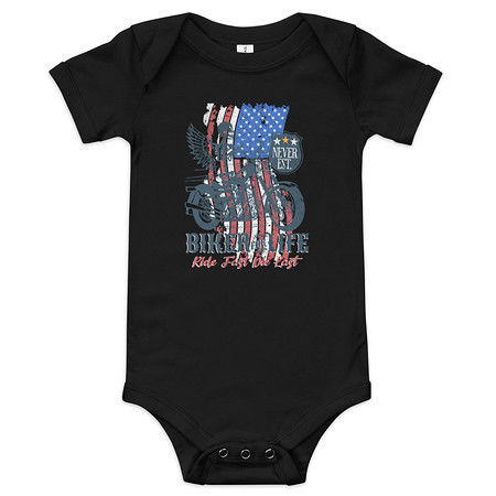 [ID: 308-G65] American Biker for Life Baby Short Sleeve One Piece