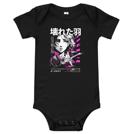 [ID: 308-G87] Anime Broken Wings - Neon Japanese Style Baby Short Sleeve One Piece