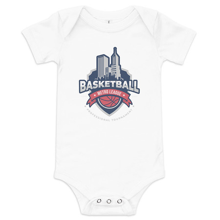 [ID: 308-G149] Basketball Sports Logo Baby Short Sleeve One Piece