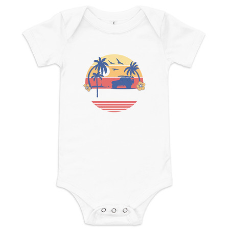 [ID: 308-G164] Beach Bum - Sunset Surfing Baby Short Sleeve One Piece