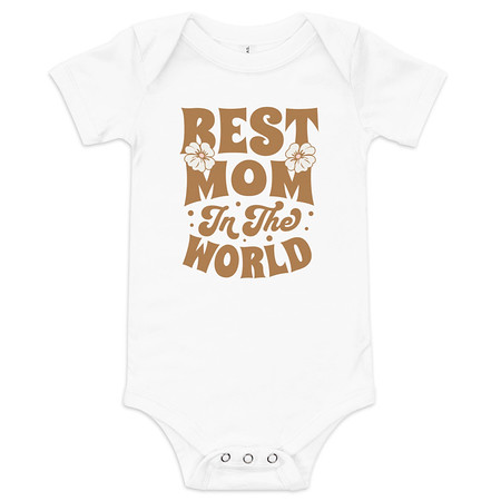 [ID: 308-G189] Best Mom in the World - Flowers Baby Short Sleeve One Piece