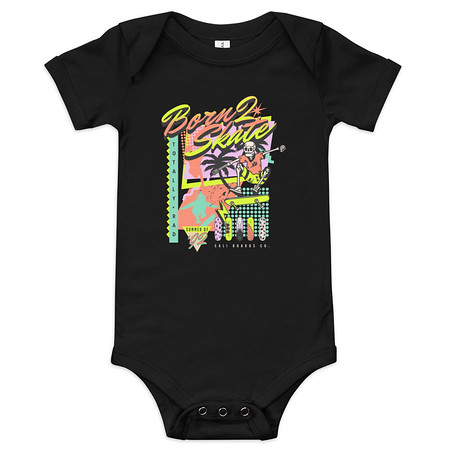 [ID: 308-G256] Born 2 Skate - Retro Skeleton Baby Short Sleeve One Piece