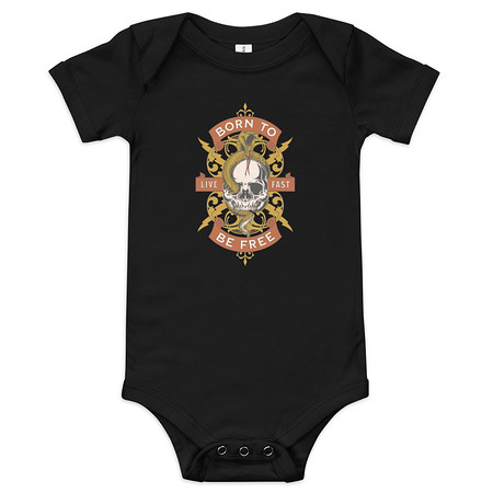 [ID: 308-G259] Born To Be Free - Skull Baby Short Sleeve One Piece
