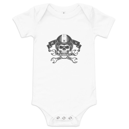 [ID: 308-G268] Born to Ride - Biker Club Skull  Baby Short Sleeve One Piece