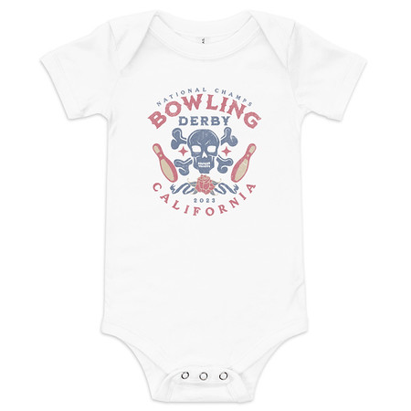 [ID: 308-G276] Bowling Derby Champs - Grunge Skull Baby Short Sleeve One Piece