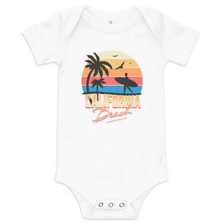 [ID: 308-G312] California Beach - Retro Surf Baby Short Sleeve One Piece