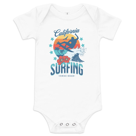 [ID: 308-G318] California Surfing - Palm Beach Baby Short Sleeve One Piece
