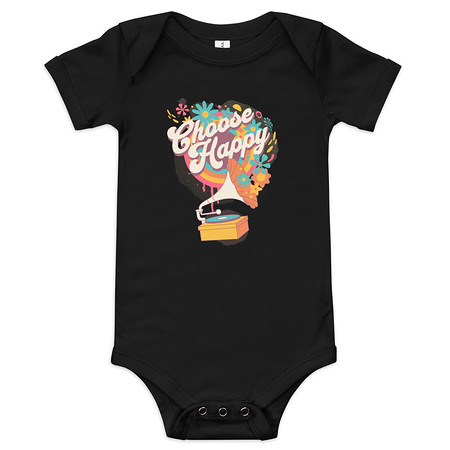 [ID: 308-G370] Choose Happy - Retro Music Baby Short Sleeve One Piece