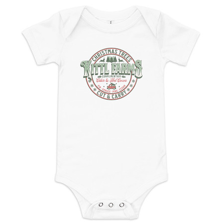 [ID: 308-G376] Christmas Tree Farm - Vintage Holiday Badge Baby Short Sleeve One Piece