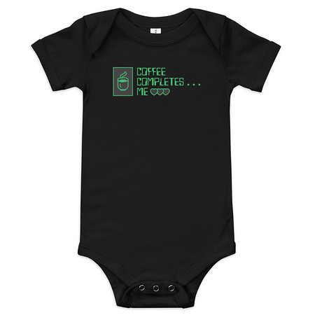 [ID: 308-G397] Coffee Completes Me - Neon Heart Baby Short Sleeve One Piece