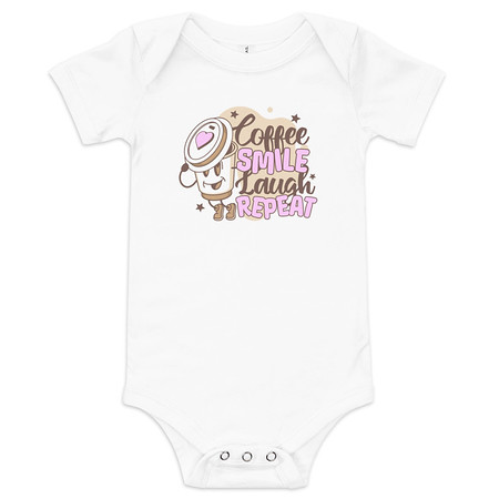 [ID: 308-G402] Coffee is Happiness - Retro Cartoon Mascot Baby Short Sleeve One Piece