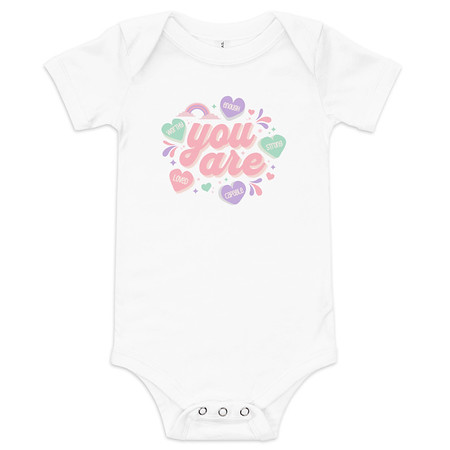 [ID: 308-G411] Colorful Self Love Affirmation - Heart Baby Short Sleeve One Piece