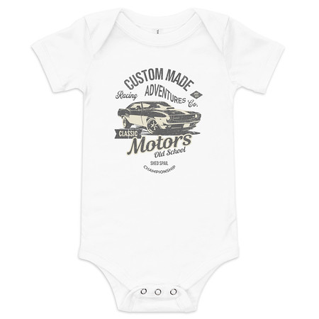 [ID: 308-G444] Custom Made Adventures Motors Old School Baby Short Sleeve One Piece