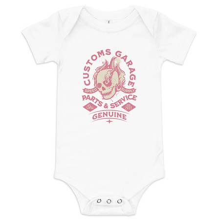 [ID: 308-G447] Customs Garage - Flaming Skull Baby Short Sleeve One Piece