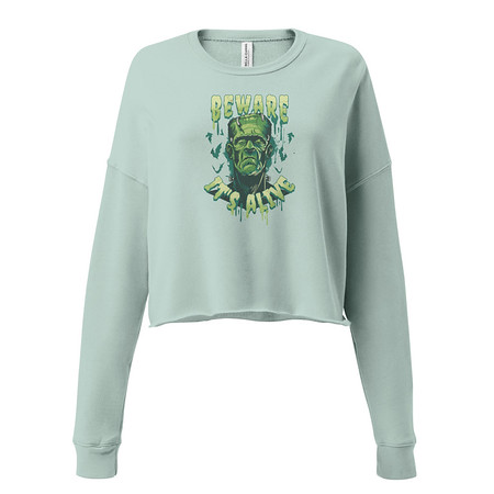 [ID: 316-G197] Beware of Frankenstein - Scary Halloween Women's Cropped Sweatshirt