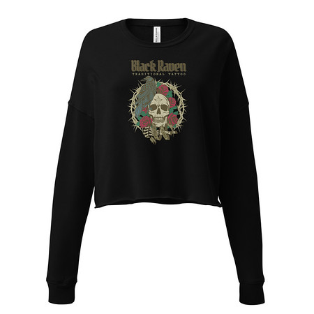 [ID: 316-G229] Black Raven Tattoo - Skull & Thorns Women's Cropped Sweatshirt