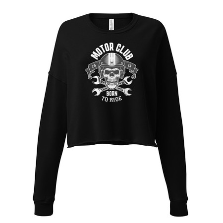 [ID: 316-G268] Born to Ride - Biker Club Skull  Women's Cropped Sweatshirt