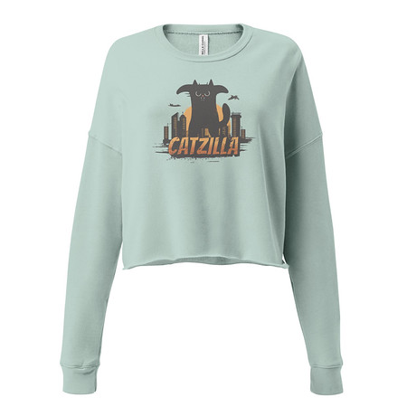 [ID: 316-G350] Catzilla - Funny Comic Animal Women's Cropped Sweatshirt