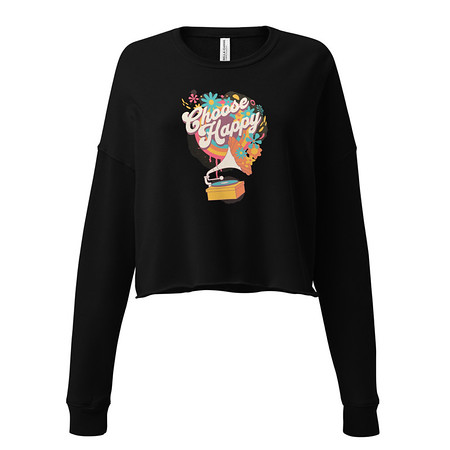 [ID: 316-G370] Choose Happy - Retro Music Women's Cropped Sweatshirt