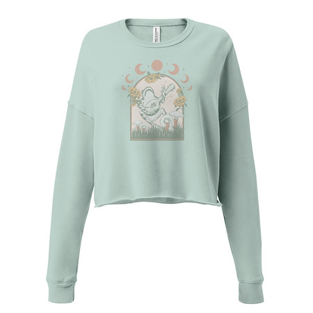 [ID: 316-G426] Cottagecore Frog Botanical Women's Cropped Sweatshirt