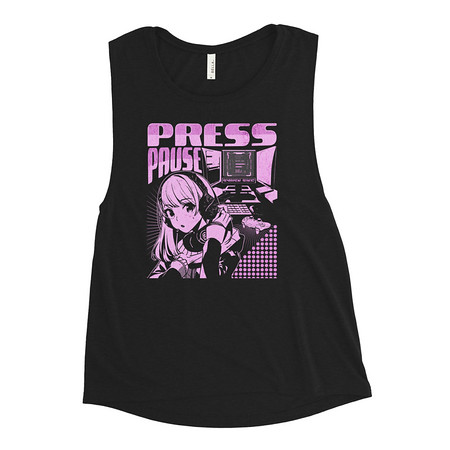 [ID: 271-G4] 'Press Pause' Anime Gaming Women's Muscle Tank