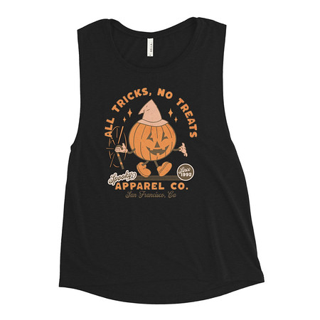 [ID: 271-G47] All Tricks No Treats - Pumpkin Mascot Women's Muscle Tank