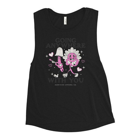 [ID: 271-G93] Anywhere With You - Typographic Cartoon Streetwear Women's Muscle Tank