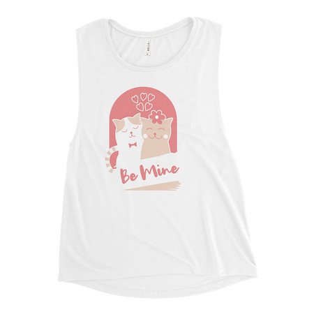 [ID: 271-G157] Be Mine - Cute Cat Couple Women's Muscle Tank