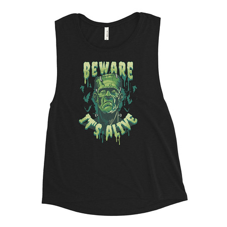[ID: 271-G197] Beware of Frankenstein - Scary Halloween Women's Muscle Tank