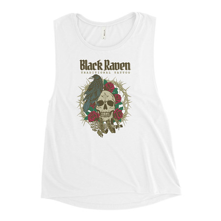 [ID: 271-G229] Black Raven Tattoo - Skull & Thorns Women's Muscle Tank