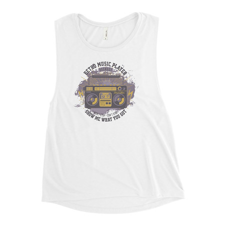 [ID: 271-G253] Boombox Music Player - Retro Women's Muscle Tank